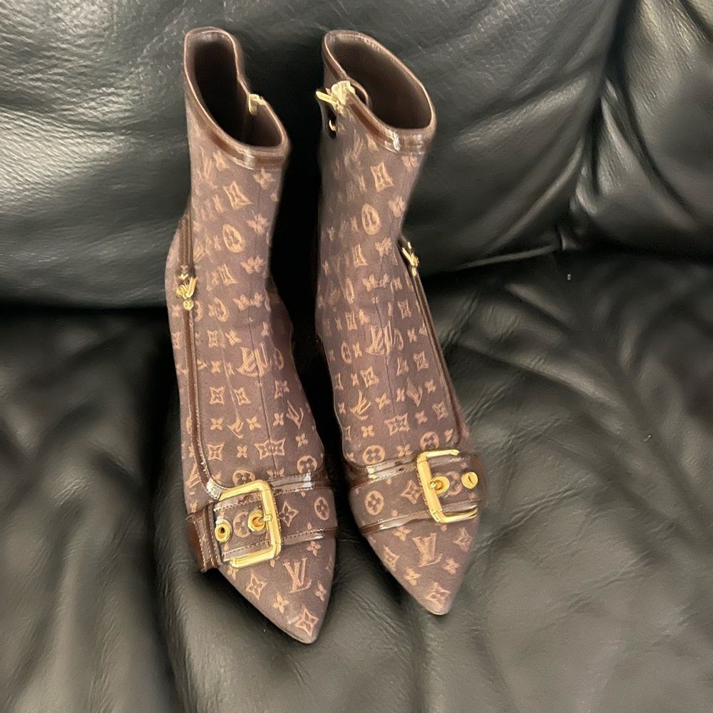 Louis Vuitton Mimosa Mini Lin Monogram Ankle Boots 7.5
